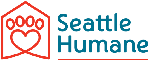 Seattle Humane logo: red house outline with a paw and heart, followed by teal text 'Seattle Humane'.