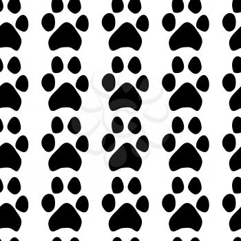 Decorative pattern of black paw prints arranged in vertical stripes on a white background.